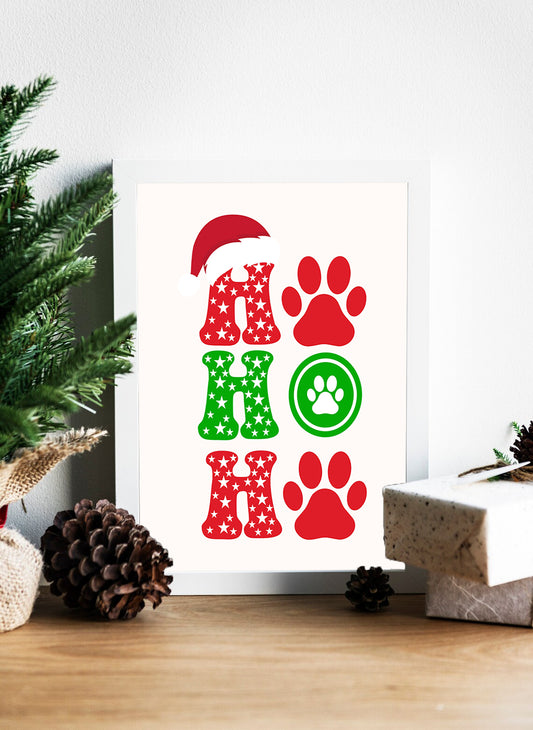 Ho Ho Ho Paw Print Canvas - Festive Holiday Pet Lover's Art - Christmas Cheer for Pet Lovers - Ho Ho Ho Paw Print Wall Art - Santa Hat and Paws Canvas