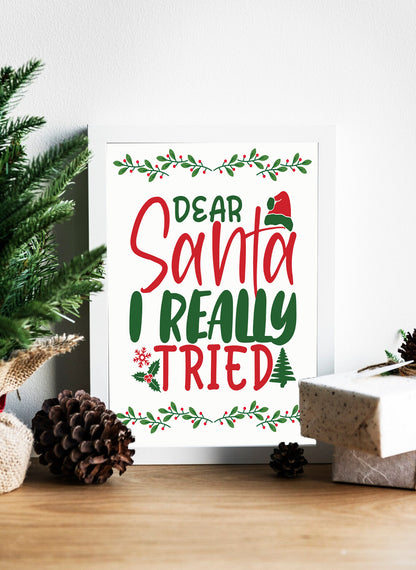 Dear Santa I Really Tried Canvas - Fun Holiday Wall Art - Dear Santa Humor Wall Art - Festive and Whimsical Decor - Santa Humor Christmas Canvas