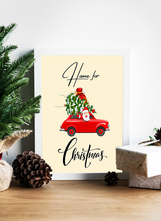 Home for Christmas Canvas - Santa’s Joyful Journey - Festive Holiday Wall Art - Red Car with Christmas Cheer - Santa’s Christmas Ride Canvas - Perfect Seasonal Decor