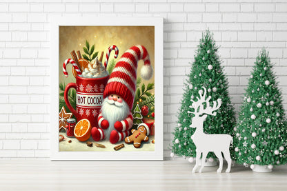 Hot Cocoa Christmas Canvas - Cozy and Festive Holiday Art - Whimsical Santa Gnome and Cocoa Scene - Perfect Holiday Decor - Adorable Gnome Christmas Canvas - Cozy Winter Scene