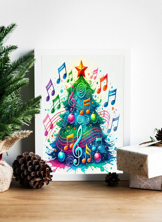 Musical Christmas Tree Canvas - Festive and Vibrant Wall Art - Melody of Christmas Canvas - Musical Holiday Decor - Whimsical Holiday Tree Canvas - Music Notes and Festive Cheer