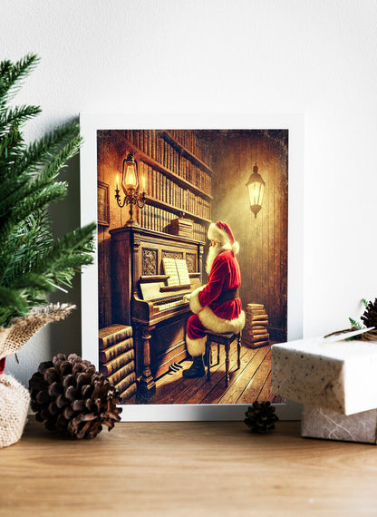 Santa at the Piano - Vintage Christmas Music Canvas - Musical Christmas Eve - Santa Playing the Piano Wall Art - Classic Christmas Art - Santa Creating Holiday Music