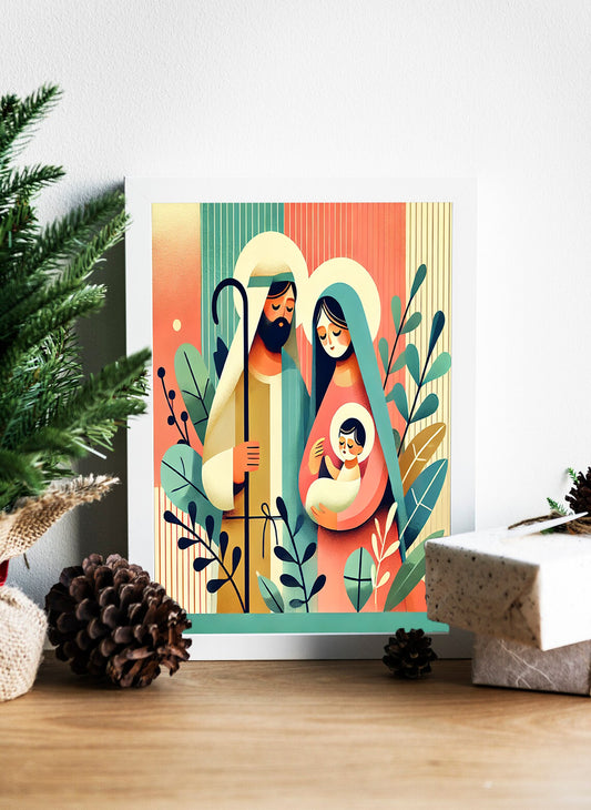 Modern Nativity Scene Canvas - Holy Family Christmas Art - Sacred Christmas Canvas - Mary, Joseph, and Baby Jesus - Holy Family Christmas Canvas - Minimalist Religious Art