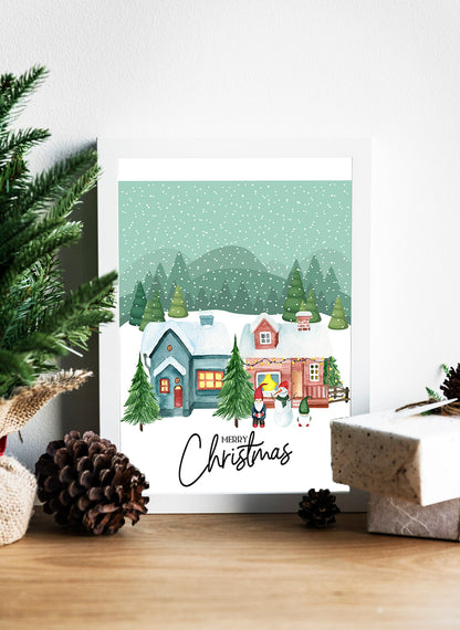 Snowy Village Christmas Scene - Festive Canvas Art - Merry Christmas in a Winter Wonderland - Wall Decor - Whimsical Winter Village - Merry Christmas Design Canvas