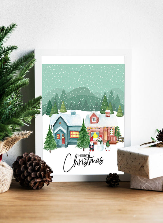 Snowy Village Christmas Scene - Festive Canvas Art - Merry Christmas in a Winter Wonderland - Wall Decor - Whimsical Winter Village - Merry Christmas Design Canvas