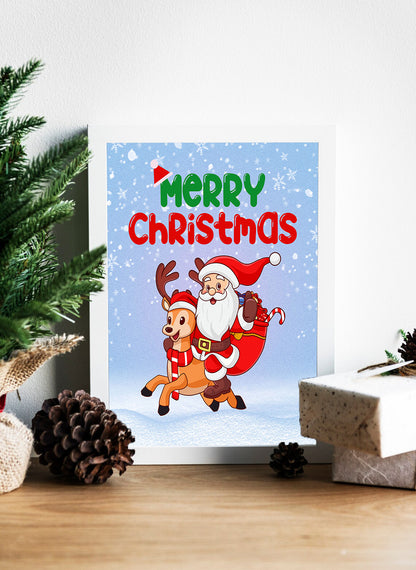 Santa and Rudolph's Christmas Cheer - Holiday Wall Art - Merry Christmas with Santa and Reindeer Festive Canvas - Jolly Santa's Sleigh Ride Christmas Decor