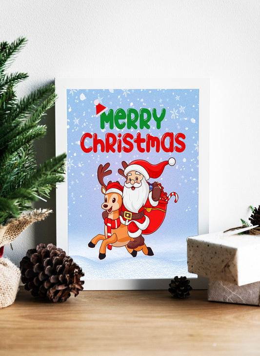 Santa and Rudolph's Christmas Cheer - Holiday Wall Art - Merry Christmas with Santa and Reindeer Festive Canvas - Jolly Santa's Sleigh Ride Christmas Decor