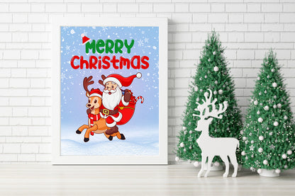 Santa and Rudolph's Christmas Cheer - Holiday Wall Art - Merry Christmas with Santa and Reindeer Festive Canvas - Jolly Santa's Sleigh Ride Christmas Decor