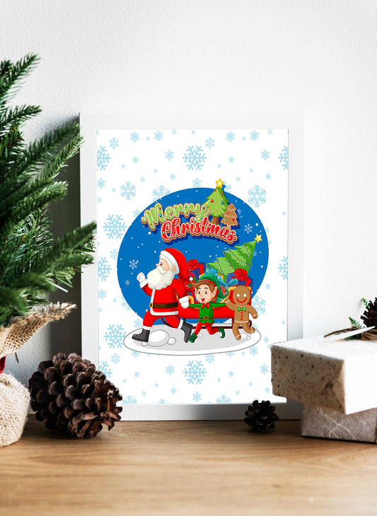 Santa's Merry Parade Christmas Wall Art - Jolly Christmas Crew Santa, Elf, and Gingerbread Scene Canvas - Santa’s Snowy Celebration Cheerful Canvas Print