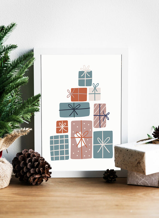Holiday Gift Tower Minimalist Festive Canvas - Modern Holiday Gifts Sleek Christmas Decor - Wrapped in Joy - Contemporary Christmas Canvas
