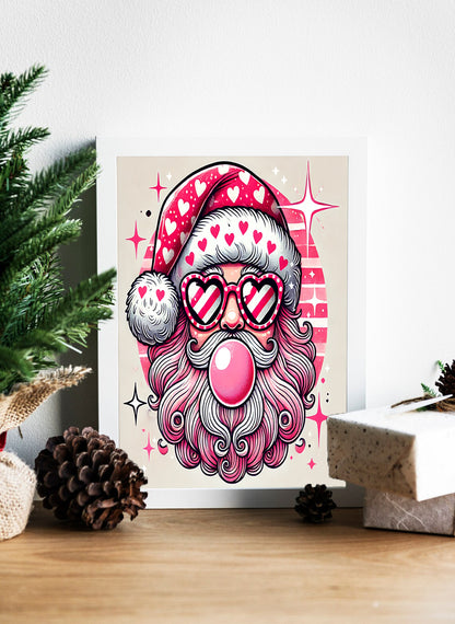 Santa’s Sweet Side Bubblegum and Love Canvas - Love Laughs and Bubblegum Santa Canvas - Santa’s Chic Holiday Vibes