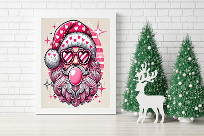 Santa’s Sweet Side Bubblegum and Love Canvas - Love Laughs and Bubblegum Santa Canvas - Santa’s Chic Holiday Vibes