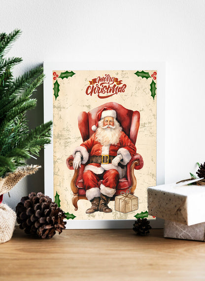 A Merry Christmas with Santa Claus Canvas - Santa’s Cozy Corner of Cheer Print - Vintage Santa in His Sleigh Chair Canvas - The Classic Santa Claus Portrait