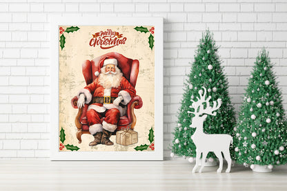 A Merry Christmas with Santa Claus Canvas - Santa’s Cozy Corner of Cheer Print - Vintage Santa in His Sleigh Chair Canvas - The Classic Santa Claus Portrait