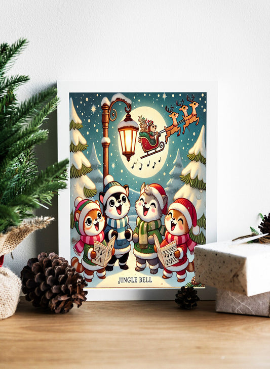 Moonlit Carolers and Santa’s Sleigh Canvas - Jingle Bell Harmony Under the Stars Canvas - Joyful Notes Beneath a Winter Moon