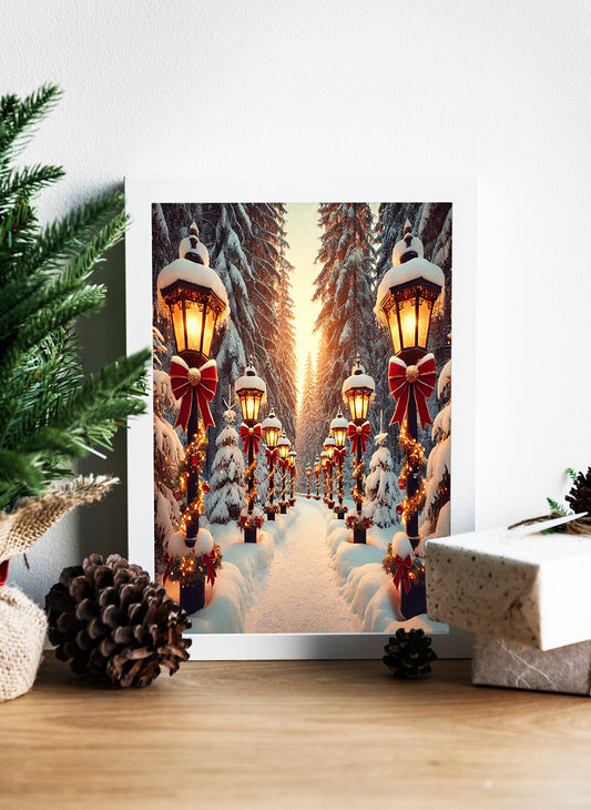 Winter Wonderland Pathway A Stroll Through Festive Lights Canvas - Twinkling Lights of Winter Festive Path Through Snowy Trees - Snowy Evening Glow A Lantern-Lit Holiday Retreat Canvas