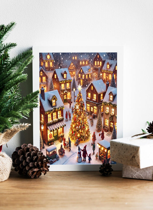 Christmas Village Magic: A Festive Evening Canvas - A Cozy Christmas Night: Village Celebration Canvas - Joyful Winter Nights: Holiday Village Art