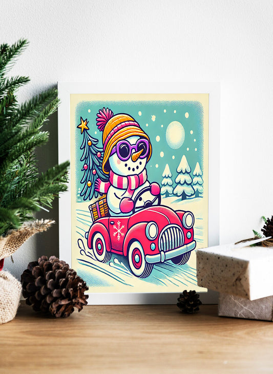 Snowman Cruisin' Through Christmas Canvas - Chill Vibes and Holiday Drives Canvas