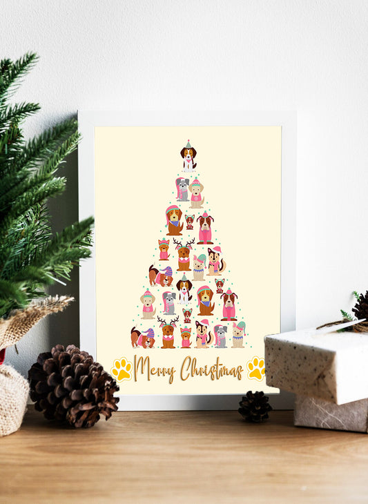 Pawfect Christmas Tree A Dog Lover's Delight Canvas - Furry Friends Holiday Christmas Tree Canvas - Puppy Love Under the Christmas Tree