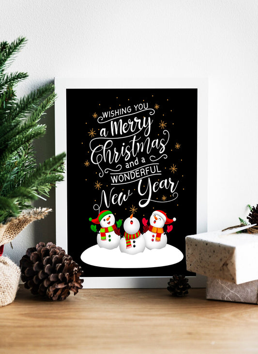 Merry Christmas and New Year Snowman Canvas Art - Season's Greetings Christmas and New Year Wall Decor - Charming Snowman Christmas and New Year Artwork