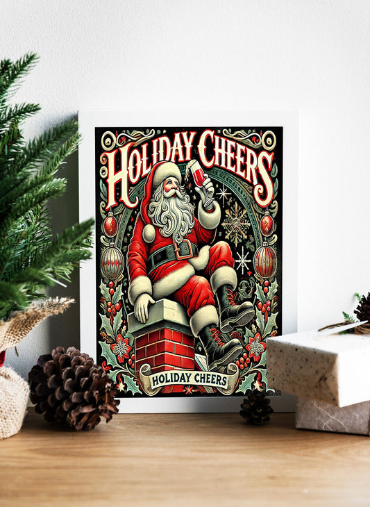 Holiday Cheers: Santa’s Festive Toast Canvas - Santa’s Holiday Spirit Wall Art - Christmas Joy: Santa’s Toast on the Chimney - Vintage-Inspired Holiday Cheer Artwork