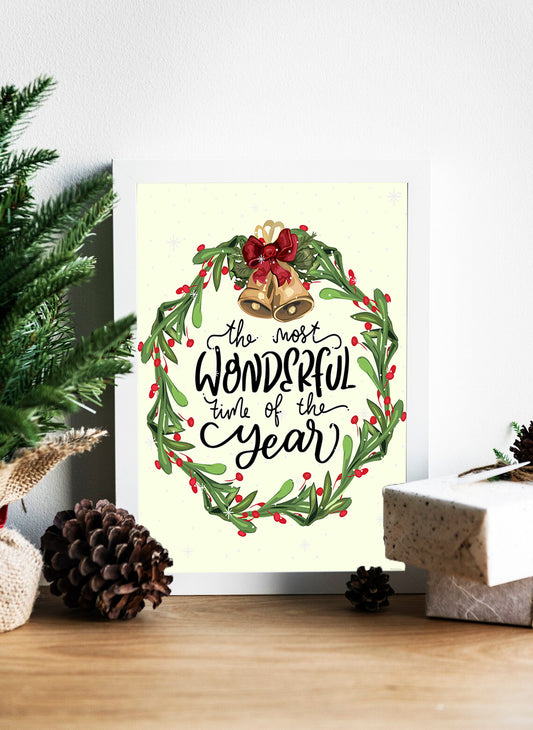 The Most Wonderful Time: Elegant Holiday Decor - The Most Wonderful Time of the Year Wreath Art - The Most Wonderful Time of the Year Typography Art