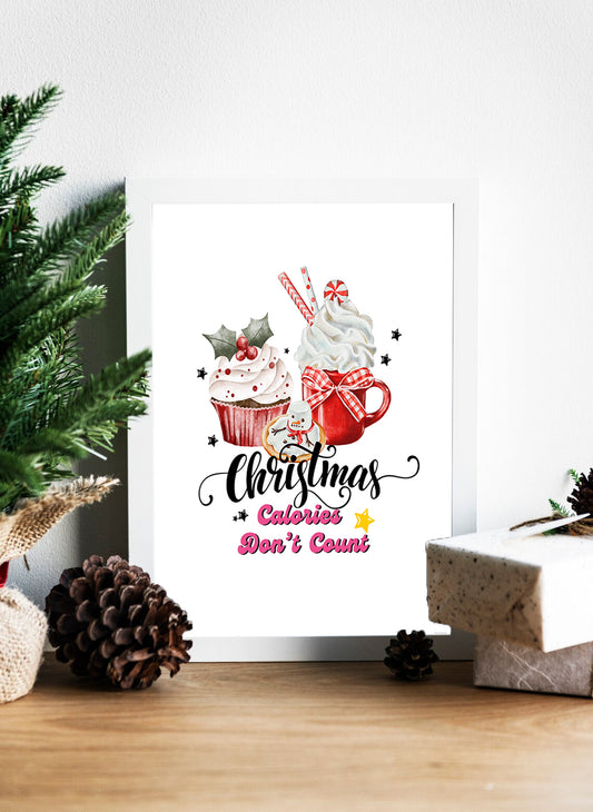 Christmas Calories Don't Count  Festive Art - Holiday Dessert Delight Wall Art - Cheerful Christmas Calories Canvas Art