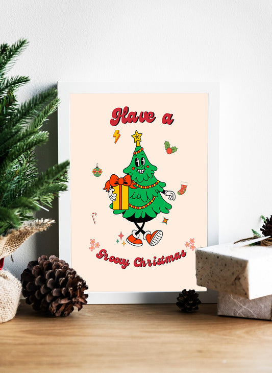 Have a Groovy Christmas: Fun Holiday Canvas - Groovy Christmas Tree: A Retro Holiday Print - Whimsical Christmas Tree with Retro Vibes