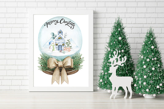 Snowy Serenity: A Christmas Snow Globe Print - Winter Wonderland Inside a Globe Print - A Snow Globe's Christmas Charm Print