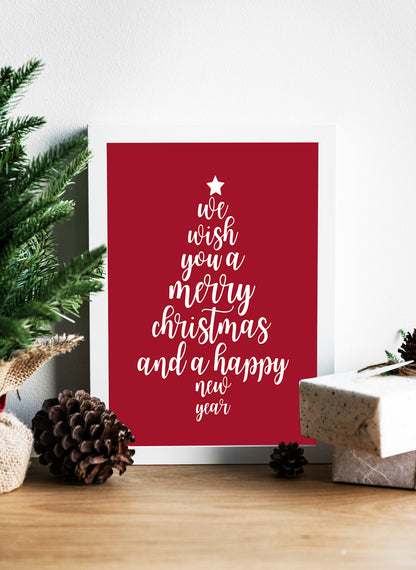 Merry Christmas and Happy New Year Canvas - We Wish You a Merry Christmas Sign Canvas - Season's Greetings Tree Design