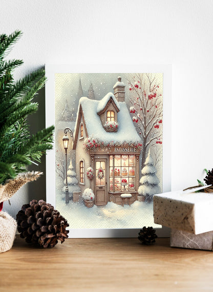 The Cozy Christmas Patisserie Canvas Print - Winter Wonderland Patisserie Canvas - Whimsical Winter Bakery Christmas Canvas