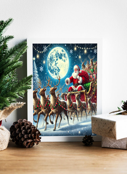 Santa's Sleigh Soars Through the Night Canvas - A Christmas Eve Adventure Canvas - Santa’s Winter Wonderland Ride Print
