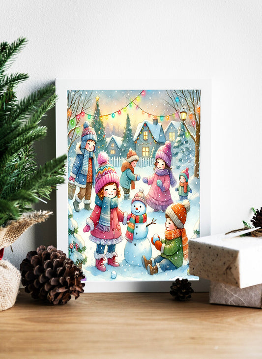 Snowy Village Holiday Cheer Canvas - Joyful Moments in a Winter Town Print - A Season of Smiles and Snowballs Canvas