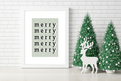 A Minimalist Christmas Art Print Featuring Repeated 'Merry' - Elegant Holiday Wall Art with Five Rows of the Word 'Merry' - Soft and Contemporary Christmas Typography Art