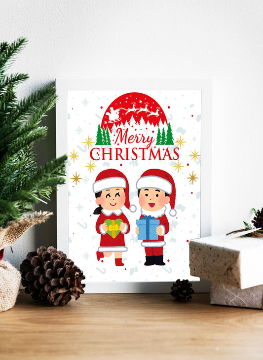 Whimsical Christmas Canvas with Santa Claus and Mrs. Claus Bringing Holiday Cheer - Cheerful Merry Christmas Art Featuring Santa Helpers and a Winter Wonderland Canvas