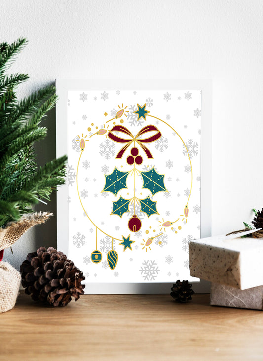 Elegant Christmas Charm Holly and Snowflake Delight Canvas - Winter Wonderland Sparkling Ornaments and Holly Canvas - Seasonal Splendor A Modern Twist on Christmas Classics
