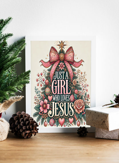 Just a Girl Her Faith and the Joy of Jesus Canvas - A Heart Full of Love for Jesus Wrapped in Christmas Cheer Canvas - A Floral Celebration of Love for Jesus