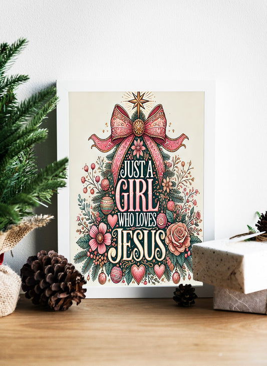 Just a Girl Her Faith and the Joy of Jesus Canvas - A Heart Full of Love for Jesus Wrapped in Christmas Cheer Canvas - A Floral Celebration of Love for Jesus