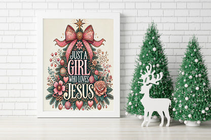 Just a Girl Her Faith and the Joy of Jesus Canvas - A Heart Full of Love for Jesus Wrapped in Christmas Cheer Canvas - A Floral Celebration of Love for Jesus