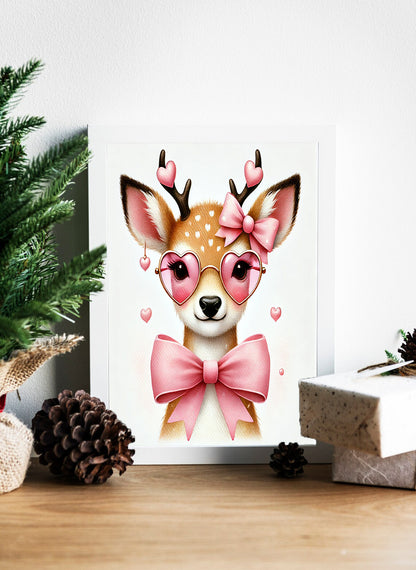 Pretty in Pink the Lovable Holiday Reindeer Canvas - Deerly Adorable A Heartwarming Pink Holiday Canvas - Holiday Elegance A Glamorous Pink Deer in Style