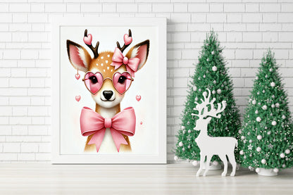 Pretty in Pink the Lovable Holiday Reindeer Canvas - Deerly Adorable A Heartwarming Pink Holiday Canvas - Holiday Elegance A Glamorous Pink Deer in Style