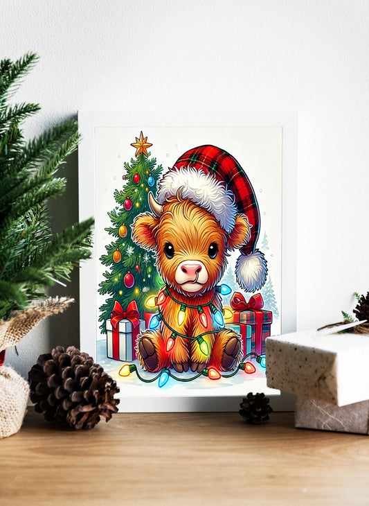 Merry Moo-mas A Highland Cow Christmas Delight Canvas - Cuddly Cow Christmas Lights Gifts and Joy Canvas - Deck the Halls with Highland Hooves and Lights