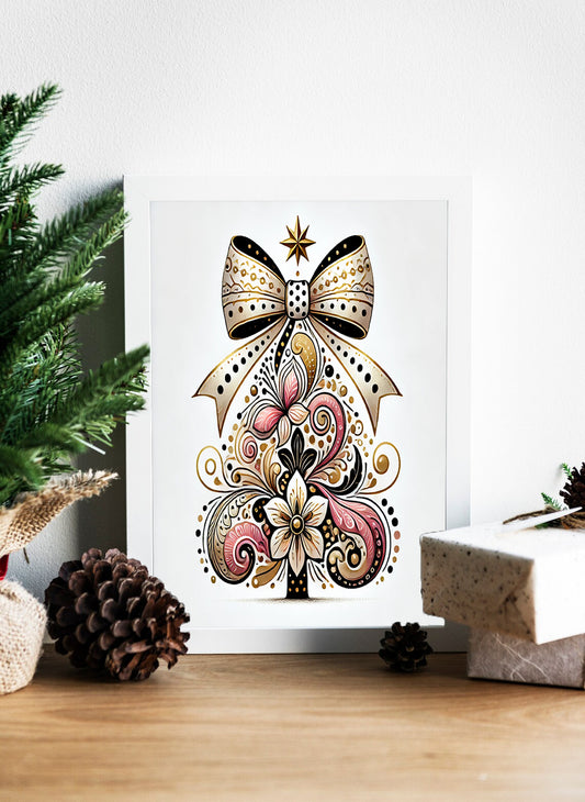 Elegance in Bloom A Christmas Tree of Gold and Floral Grace Canvas - Golden Blooms Christmas Tree A Unique Seasonal Masterpiece Canvas - The Artistic Touch A Floral Tree with Festive Charm