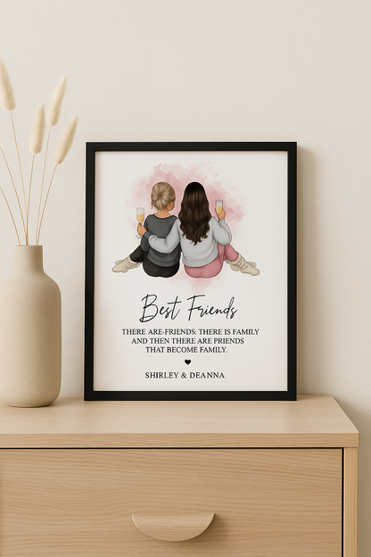 Best Friend Gift for Women Custom Besties Illustration Print Personalized Friendship Wall Art Friendship Quote Print for Her Birthday or Christmas