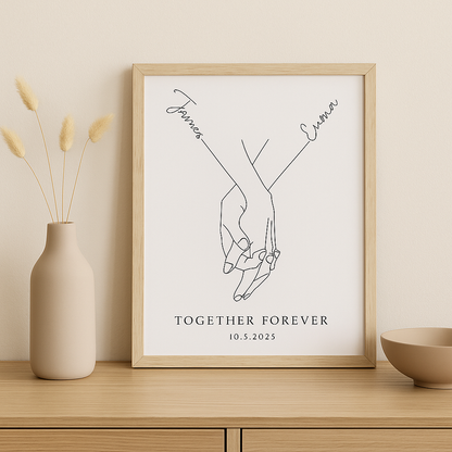 Together Forever Personalized Print Couple Name & Date Wall Art Minimalist Anniversary or Wedding Gift Engagement, Wedding, or Valentine’s Gift