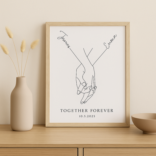Together Forever Personalized Print Couple Name & Date Wall Art Minimalist Anniversary or Wedding Gift Engagement, Wedding, or Valentine’s Gift