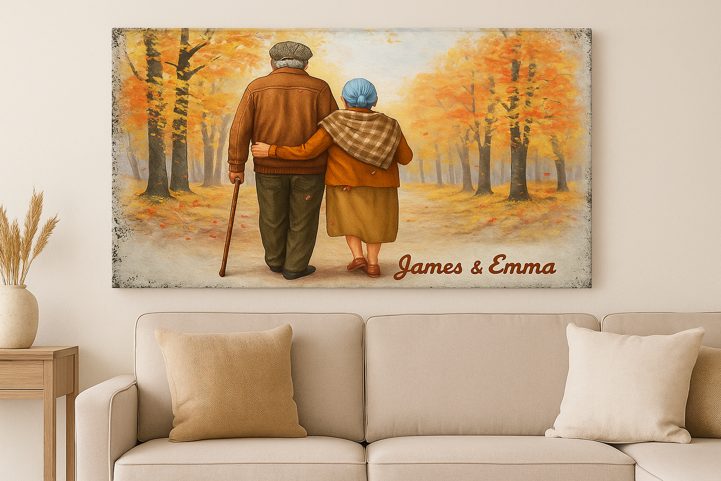 Custom Old Couple Walking Canvas Personalized Elderly Couple Canvas