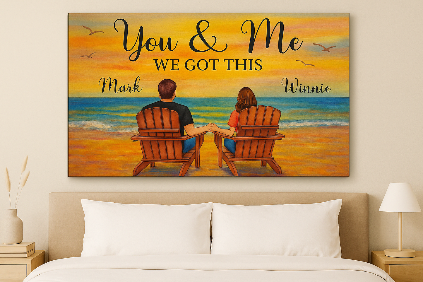 Anniversary Gift for Couple  You & Me We Got This Canvas Personalized Names Beach Scene Print Romantic Home Décor Beach Sunset Couple Canvas