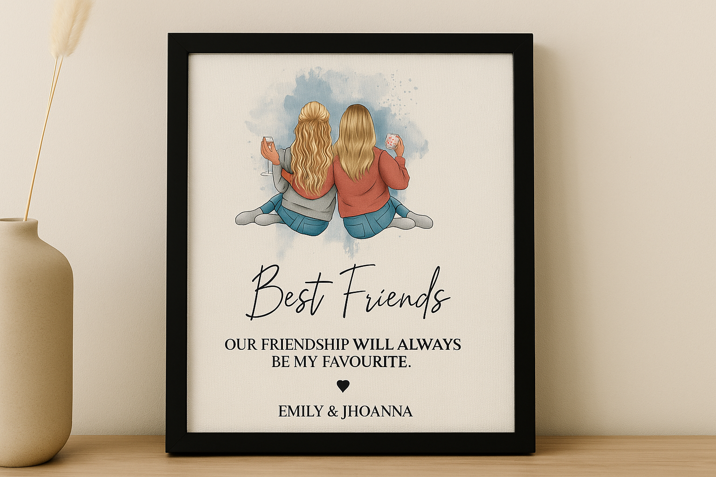 Best Friend Gift for Women Custom Besties Illustration Print Personalized Friendship Wall Art Friendship Quote Print for Her Birthday or Christmas