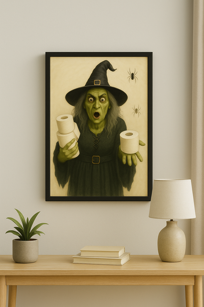 Funny Witch Halloween Art Toilet Paper Witch Print  Quirky Spooky Wall Decor  Gothic Humor Home Decor  Spooky Bathroom Decor